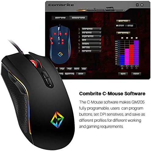 Combrite Gaming Mouse USB Wired, Rainbow LED Light, 7 Programmable ...